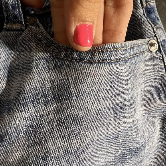 American Eagle Jeans Women Size 00R Blue Medium Wash Plaid Print Stretch 90s Y2K - Picture 4 of 16